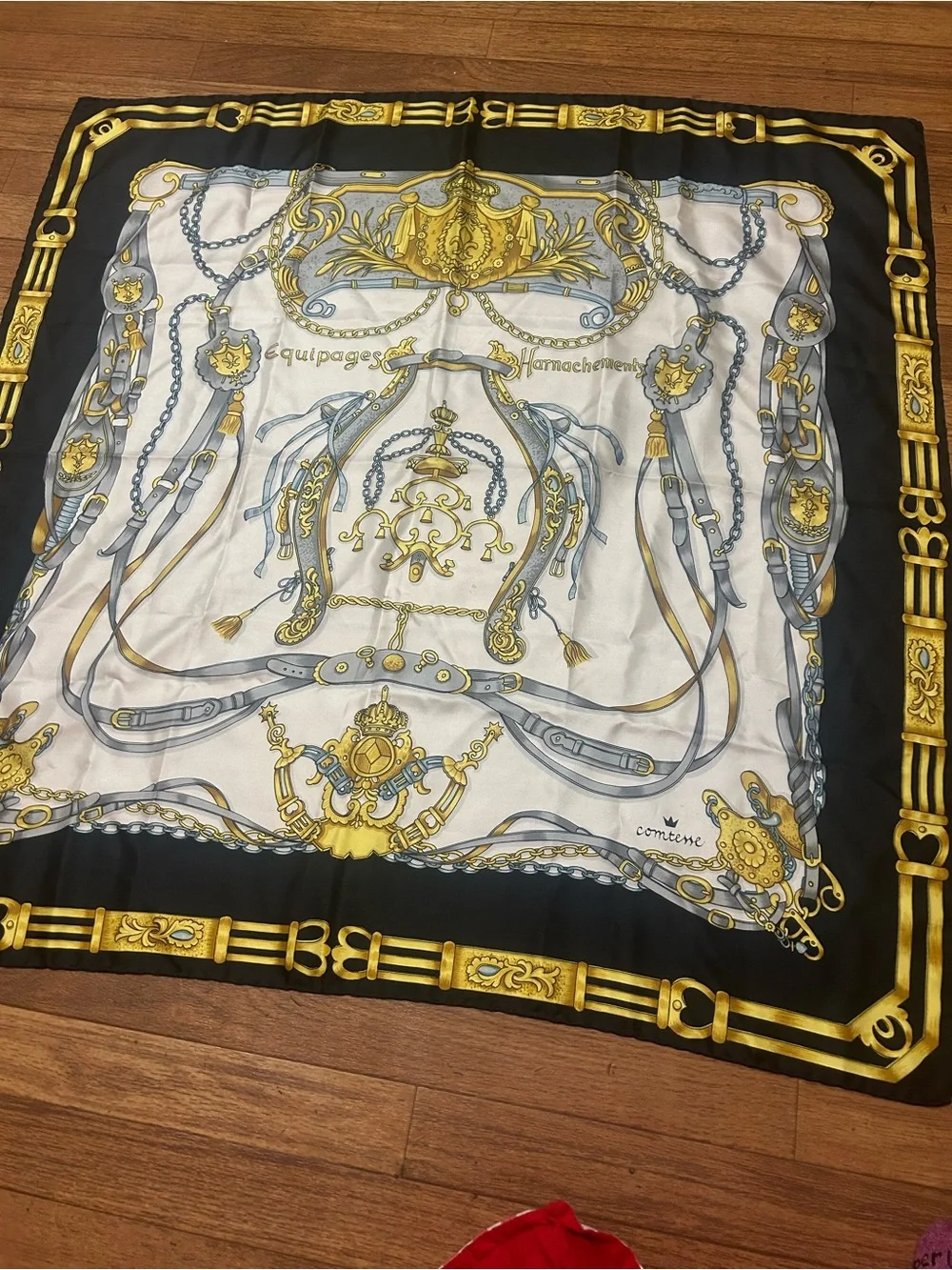 Comteme Luxuryq Black, White & Gold Women's Silk Scarf